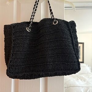 Elegant Black Woven Tote Bag